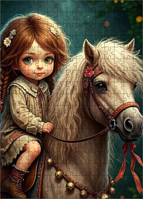 Ahşap Mdf Puzzle Yapboz Sevimli Kız Ve Atı 255 Parça 35 x 50 cm