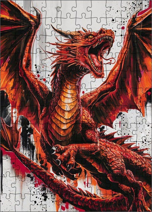 Ahşap Mdf Puzzle Yapboz Kırmızı Ejderha 120 Parça 25 x 35 cm