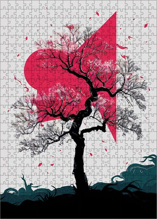 Ahşap Mdf Puzzle Yapboz Ağaç Ve Kırmızı Güneş 500 Parça 50 x 70 cm