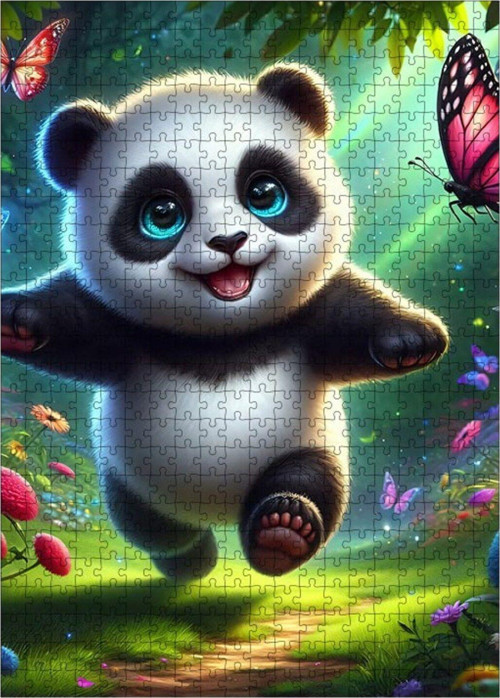 Ahşap Mdf Puzzle Yapboz Sevimli Panda Ve Kelebekler 500 Parça 50 x 70 cm
