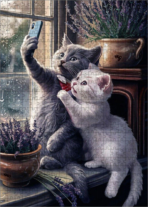 Ahşap Mdf Puzzle Yapboz Selfie Çekilen Kediler 500 Parça 50 x 70 cm