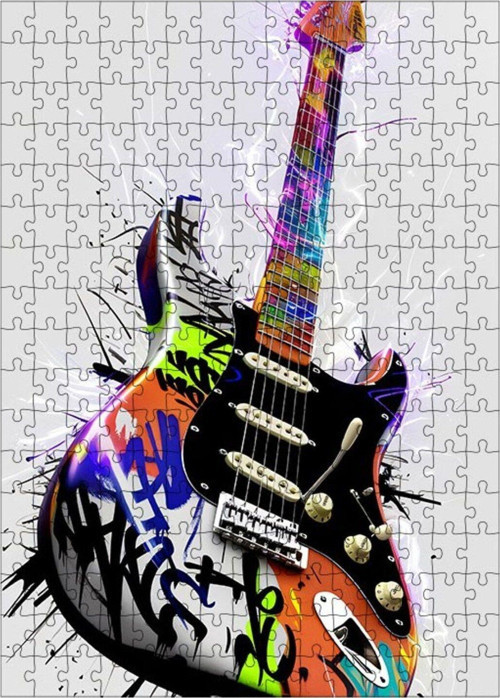 Ahşap Mdf Puzzle Yapboz Graffiti Desenli Elektro Gitar 255 Parça 35 x 50 cm