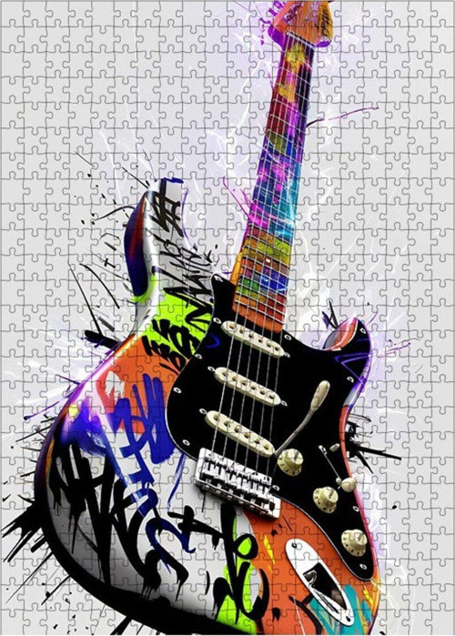 Ahşap Mdf Puzzle Yapboz Graffiti Desenli Elektro Gitar 500 Parça 50 x 70 cm