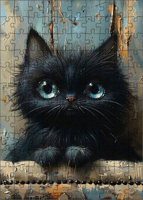 Ahşap Mdf Puzzle Yapboz Küçük Siyah Kedi 120 Parça 25 x 35 cm