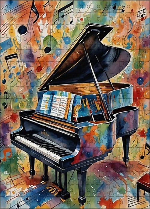 Ahşap Mdf Puzzle Yapboz Piyano Ve Notalar 255 Parça 35 x 50 cm
