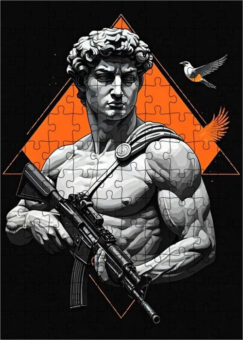 Ahşap Mdf Puzzle Yapboz Silahlı Davut Heykeli Fan Art 120 Parça 25 x 35 cm