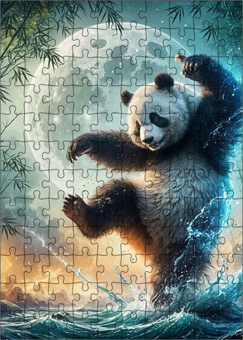 Ahşap Mdf Puzzle Yapboz Nehirdeki Panda 120 Parça 25 x 35 cm