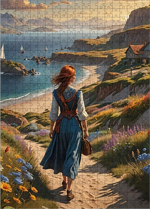 Ahşap Mdf Puzzle Yapboz Kumsala Yürüyen Kadın 500 Parça 50 x 70 cm
