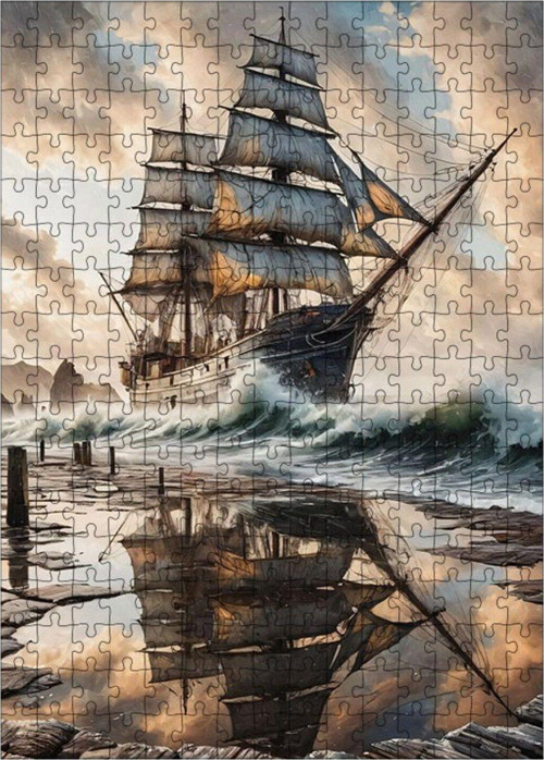 Ahşap Mdf Puzzle Yapboz İskeledeki Gemi 255 Parça 35 x 50 cm