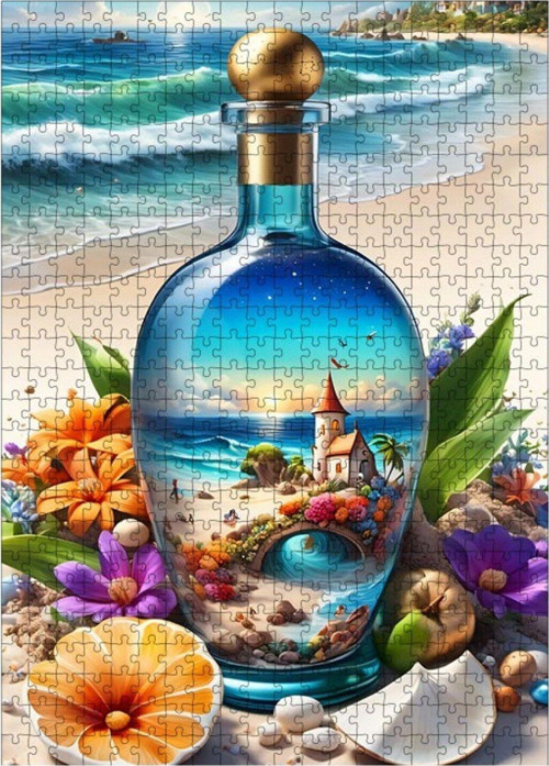 Ahşap Mdf Puzzle Yapboz Kumsaldaki Vazo Ve Çiçekler 500 Parça 50 x 70 cm