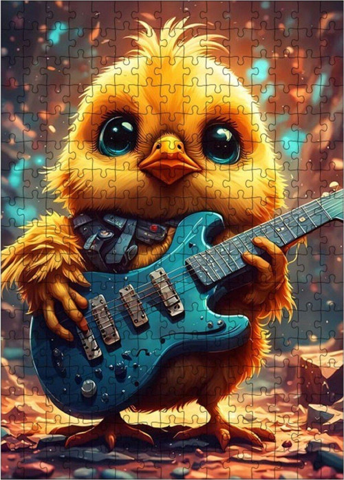 Ahşap Mdf Puzzle Yapboz Elektro Gitar Çalan Civciv 255 Parça 35 x 50 cm