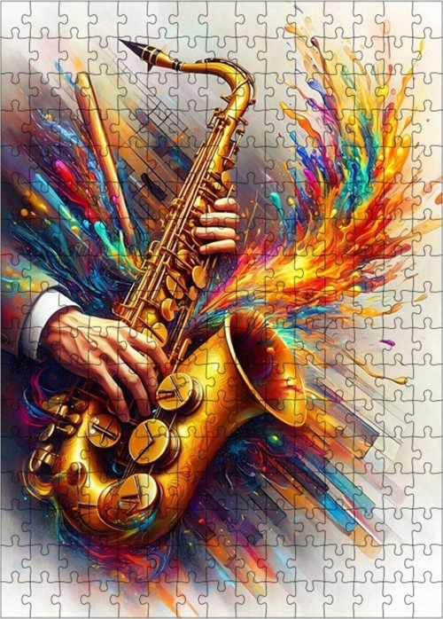 Ahşap Mdf Puzzle Yapboz Ateş Saksafon 255 Parça 35 x 50 cm