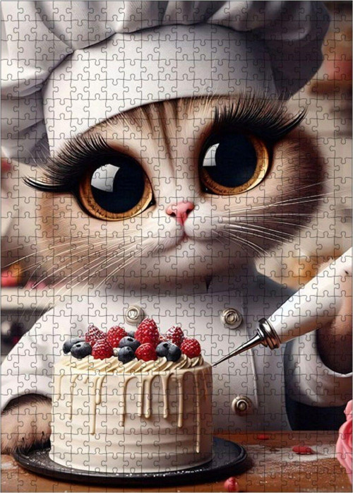 Ahşap Mdf Puzzle Yapboz Pasta Yapan Aşçı Kedi 500 Parça 50 x 70 cm