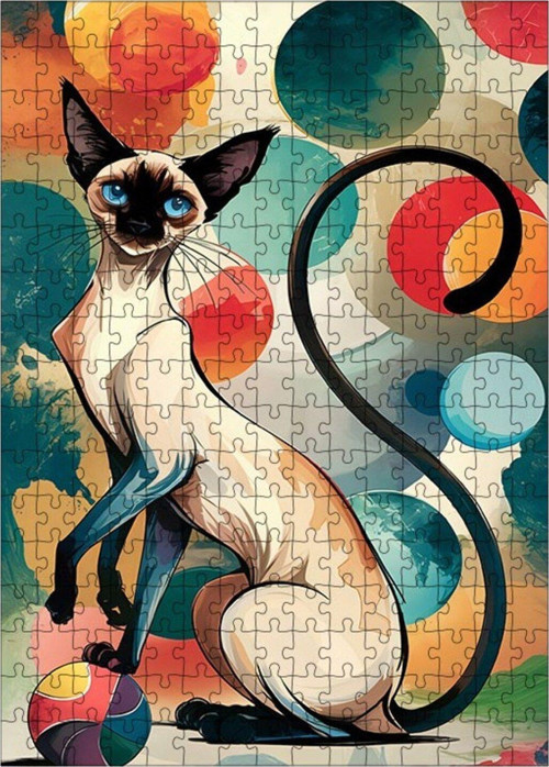 Ahşap Mdf Puzzle Yapboz Siyam Kedisi Ve Desenler 255 Parça 35 x 50 cm