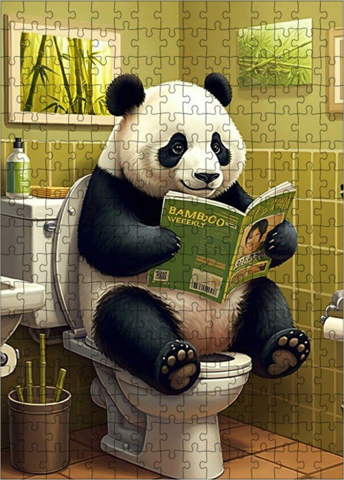 Ahşap Mdf Puzzle Yapboz Tuvalette Panda 255 Parça 35 x 50 cm