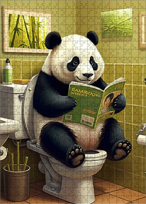 Ahşap Mdf Puzzle Yapboz Tuvalette Panda 500 Parça 50 x 70 cm