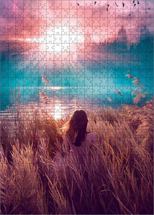 Ahşap Mdf Puzzle Yapboz Sahil Kenarındaki Kadın 500 Parça 50 x 70 cm