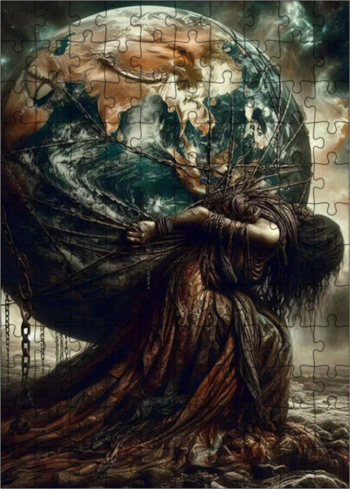 Ahşap Mdf Puzzle Yapboz Dünyayı Sırtlayan Kadın 120 Parça 25 x 35 cm