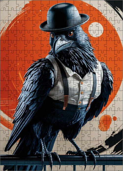 Ahşap Mdf Puzzle Yapboz Şapkalı Karga 255 Parça 35 x 50 cm