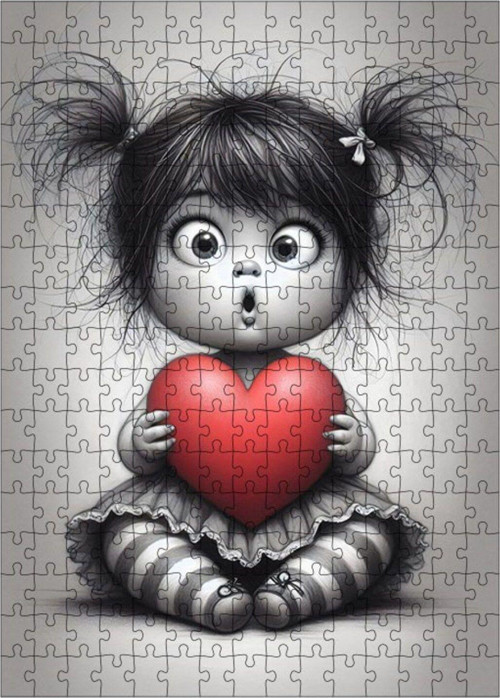 Ahşap Mdf Puzzle Yapboz Kalpli Kız 255 Parça 35 x 50 cm