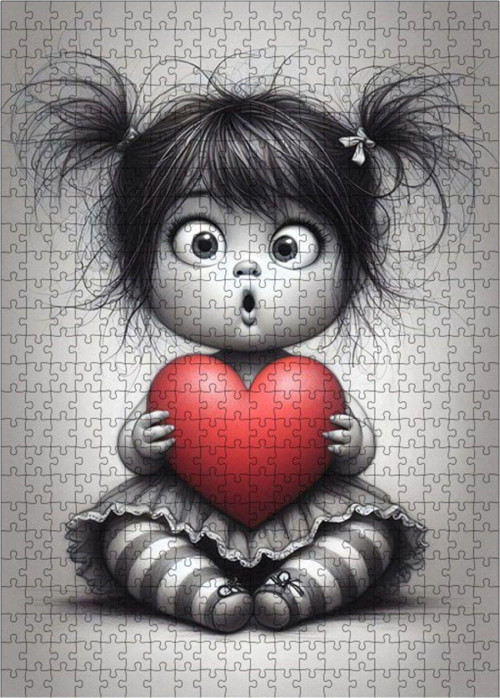 Ahşap Mdf Puzzle Yapboz Kalpli Kız 500 Parça 50 x 70 cm