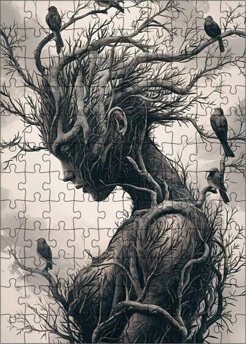 Ahşap Mdf Puzzle Yapboz Ağaçtan Kadın Ve Kuşlar 120 Parça 25 x 35 cm