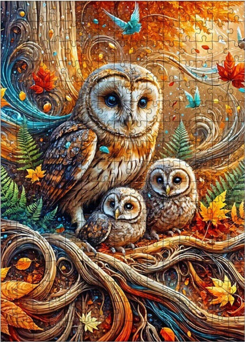 Ahşap Mdf Puzzle Yapboz Daldaki Baykuşlar 255 Parça 35 x 50 cm