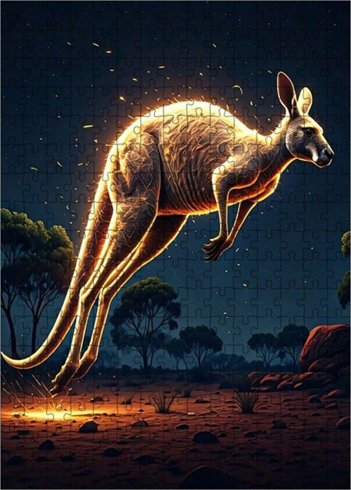 Ahşap Mdf Puzzle Yapboz Zıplayan Kanguru 255 Parça 35 x 50 cm