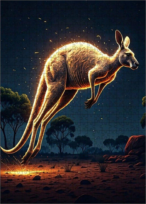 Ahşap Mdf Puzzle Yapboz Zıplayan Kanguru 500 Parça 50 x 70 cm