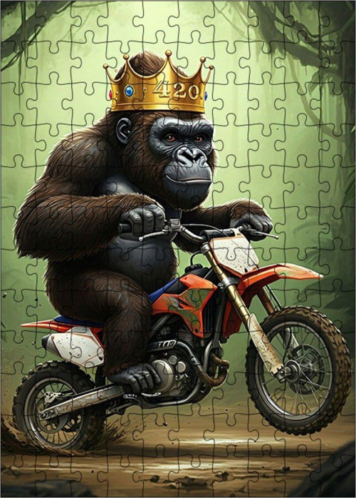 Ahşap Mdf Puzzle Yapboz Motosiklet Gorili 120 Parça 25 x 35 cm