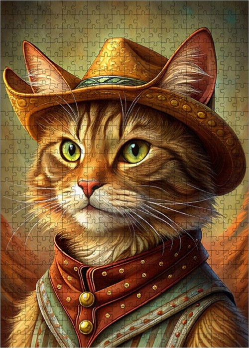 Ahşap Mdf Puzzle Yapboz Kovboy Kedi 500 Parça 50 x 70 cm