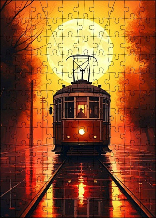 Ahşap Mdf Puzzle Yapboz Kırmızı Tramvay 120 Parça 25 x 35 cm