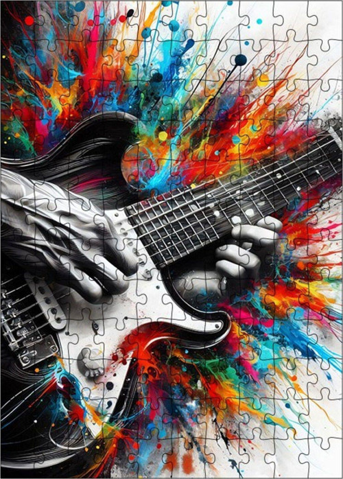 Ahşap Mdf Puzzle Yapboz Renkli Gitar 120 Parça 25 x 35 cm