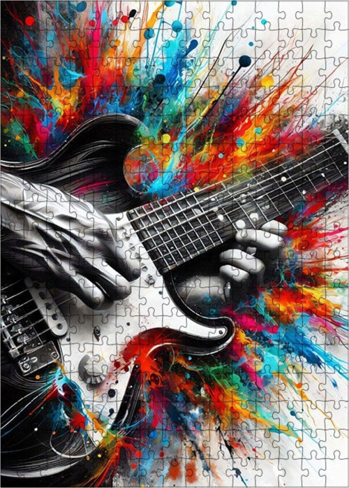 Ahşap Mdf Puzzle Yapboz Renkli Gitar 255 Parça 35 x 50 cm