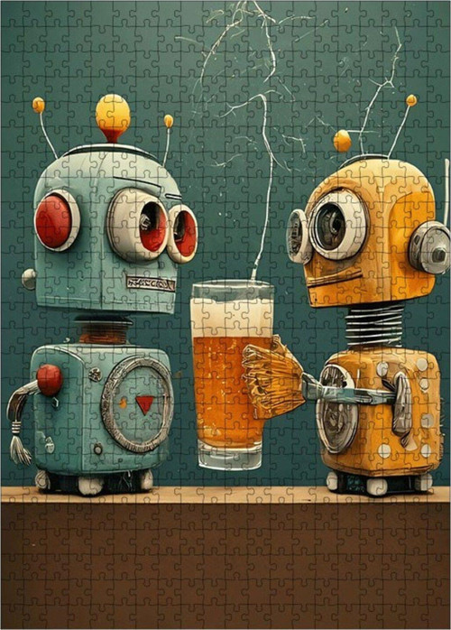 Ahşap Mdf Puzzle Yapboz Sevimli Robotlar 500 Parça 50 x 70 cm
