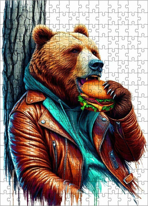 Ahşap Mdf Puzzle Yapboz Çay İçen Ayı 255 Parça 35 x 50 cm