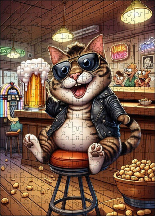 Ahşap Mdf Puzzle Yapboz Bar Kedisi 255 Parça 35 x 50 cm