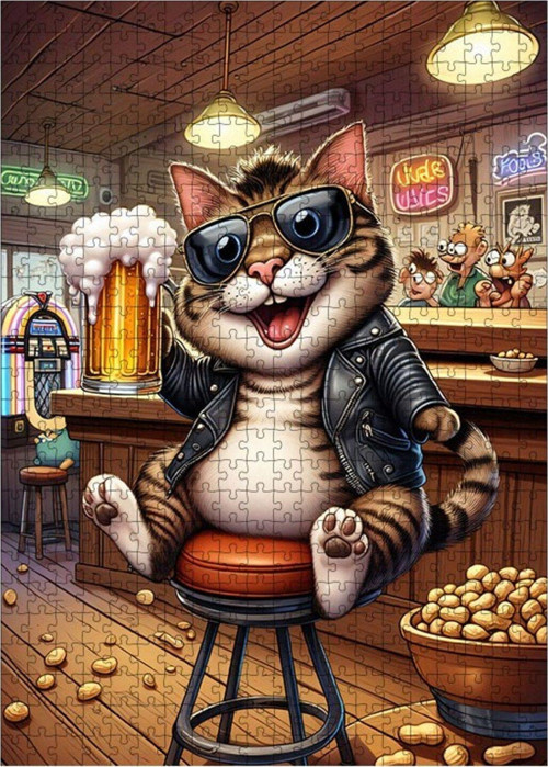Ahşap Mdf Puzzle Yapboz Bar Kedisi 500 Parça 50 x 70 cm