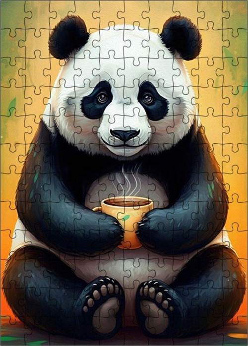 Ahşap Mdf Puzzle Yapboz Panda Çayı 120 Parça 25 x 35 cm