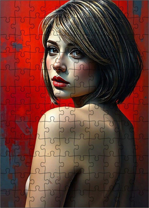 Ahşap Mdf Puzzle Yapboz Kırmızı Kadın 120 Parça 25 x 35 cm