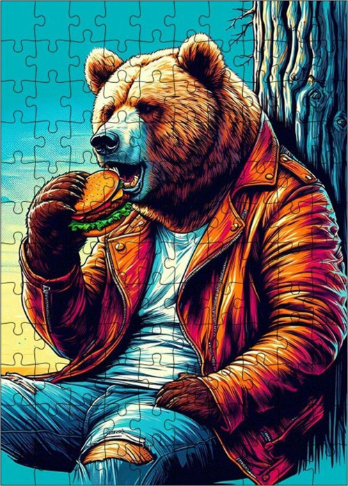 Ahşap Mdf Puzzle Yapboz Hamburger Ayısı 120 Parça 25 x 35 cm