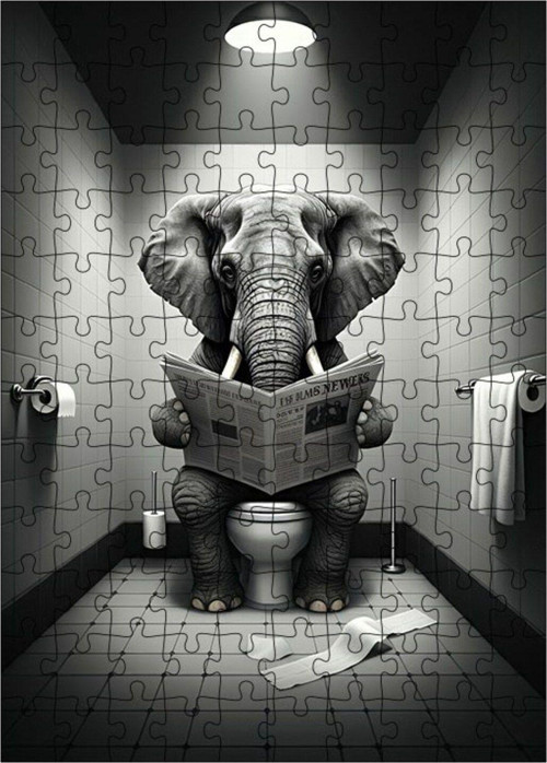 Ahşap Mdf Puzzle Yapboz Tuvalet Fil 120 Parça 25 x 35 cm