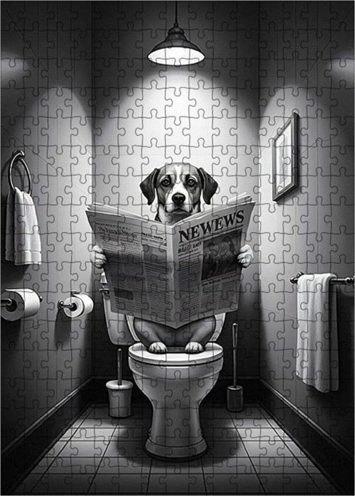 Ahşap Mdf Puzzle Yapboz Köpek Tuvalette 255 Parça 35 x 50 cm
