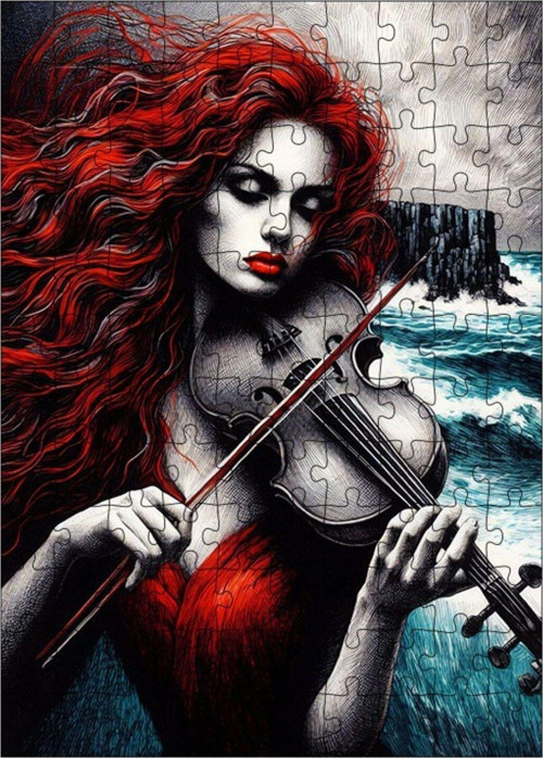 Ahşap Mdf Puzzle Yapboz Kırmızı Keman 120 Parça 25 x 35 cm