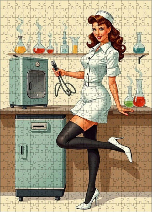Ahşap Mdf Puzzle Yapboz Retro Hemşire 500 Parça 50 x 70 cm