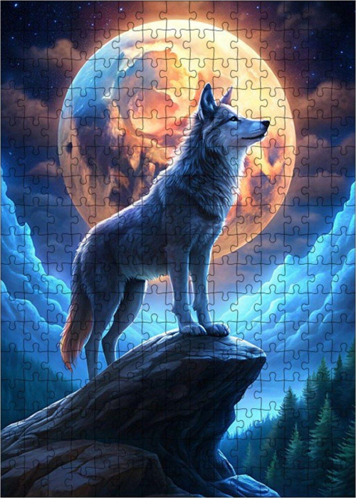 Ahşap Mdf Puzzle Yapboz Ay Ve Kurt 255 Parça 35 x 50 cm