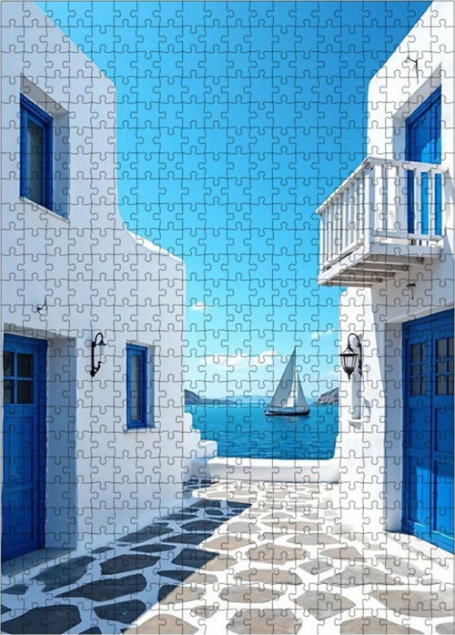 Ahşap Mdf Puzzle Yapboz Beyaz Evler 500 Parça 50 x 70 cm