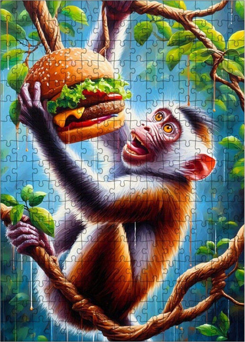 Ahşap Mdf Puzzle Yapboz Burgerli Maymun 255 Parça 35 x 50 cm