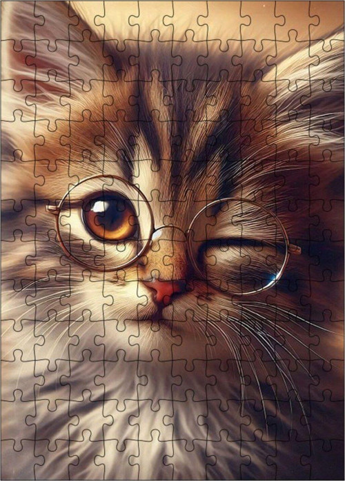 Ahşap Mdf Puzzle Yapboz Göz Kırpan Kedi 120 Parça 25 x 35 cm