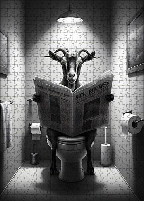 Ahşap Mdf Puzzle Yapboz Tuvaleteki Keçi 500 Parça 50 x 70 cm